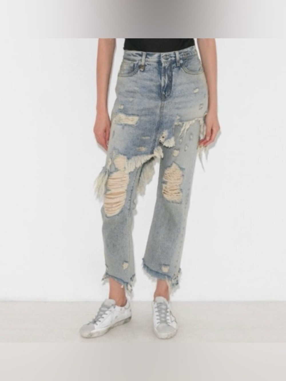 R13 Light Blue Distressed Cropped Ankle Jeans - Picture 7 of 14